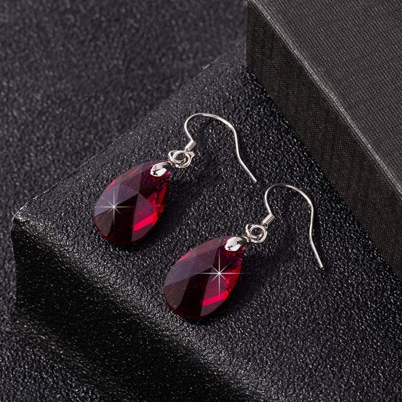 EVEVIC Austrian Crystal Teardrop Dangle Earrings for Women Drop Hook Earring 925 Sterling Silver Hypoallergenic Jewelry (Fuchsia) - Image 5